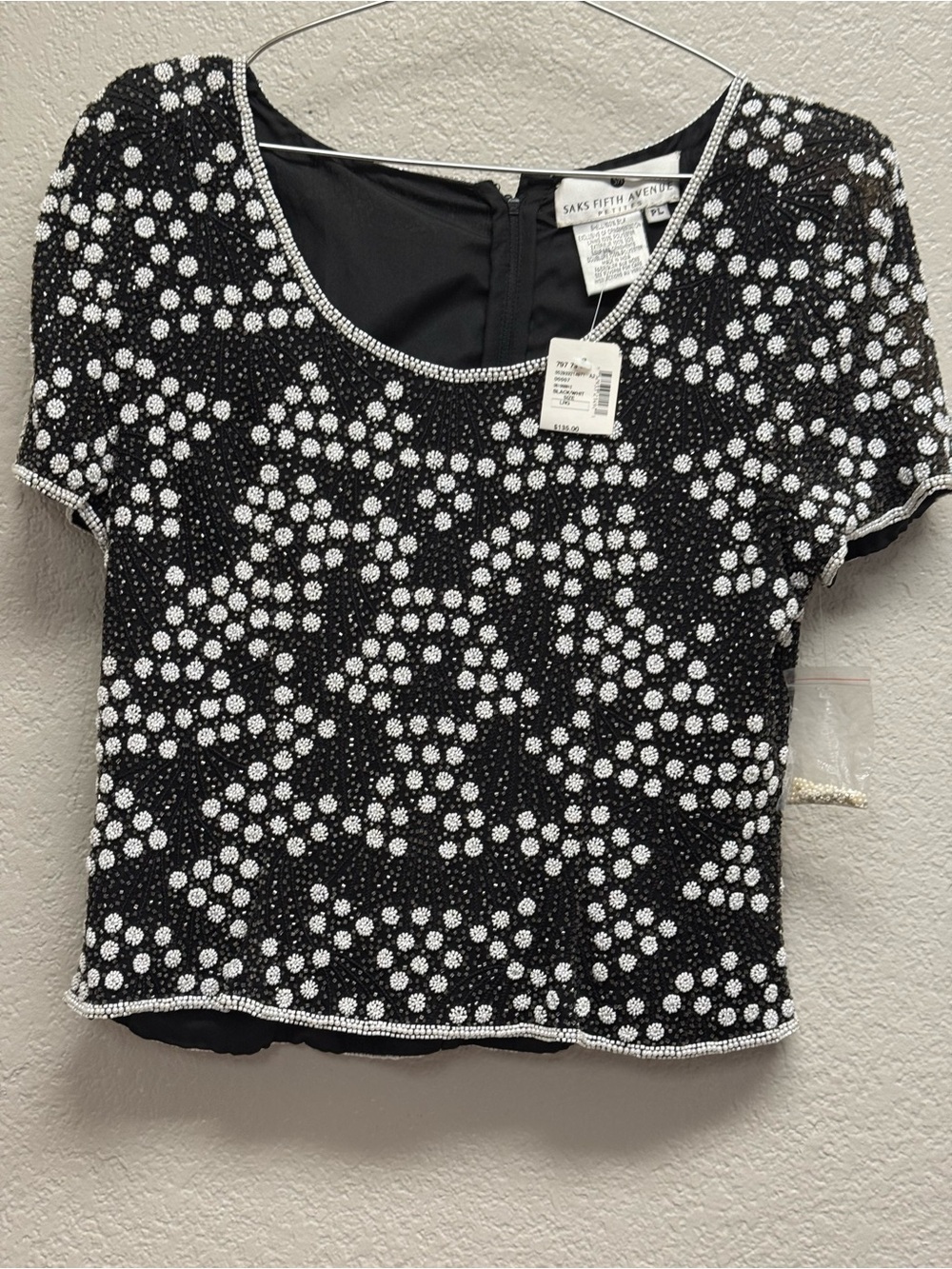 Saks Fifth Avenue Black Sequin Short Sleeve Top Vintage pit 19” X 20” MSRP $138